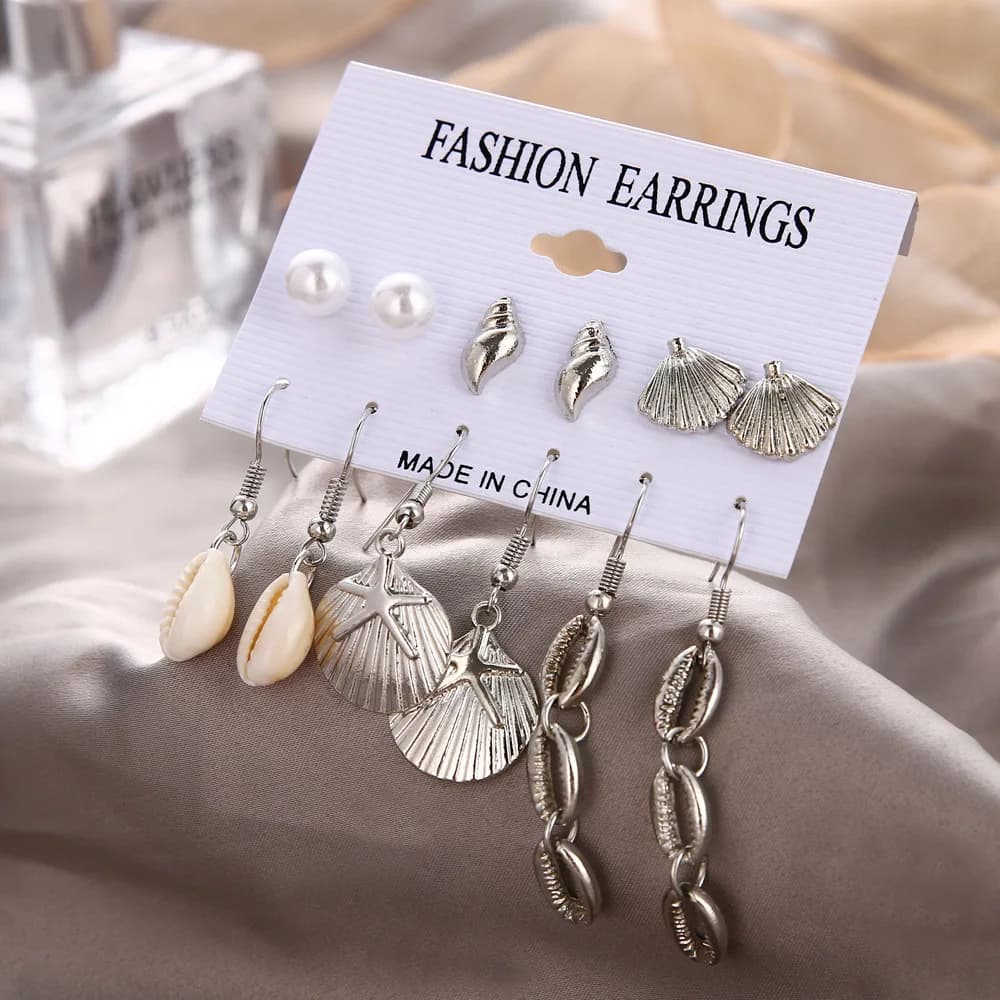 Set di orecchini a conchiglia da 6 paia di orecchini pendenti Boho da spiaggia con conchiglia di stelle marine per le vacanze estive delle donne