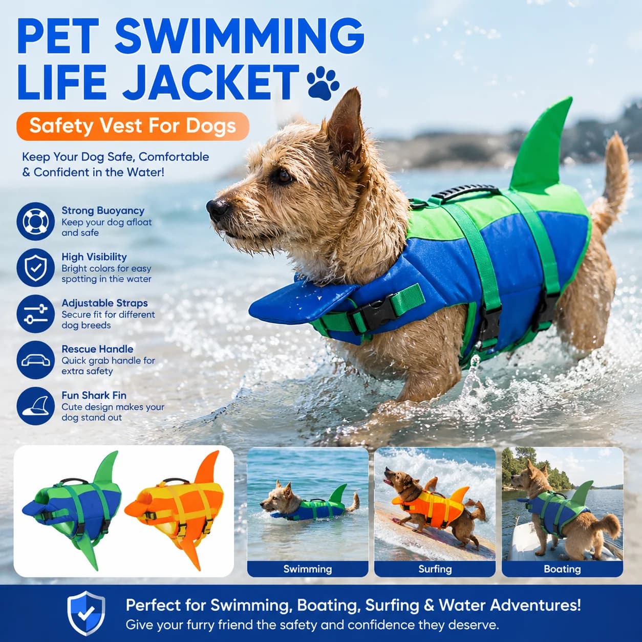 Pet Swimming Life Jacket Safety Vest With Tail For Dogs Swimming Adjustable Breathable Waterproof Swimming Safety Pet Supplies