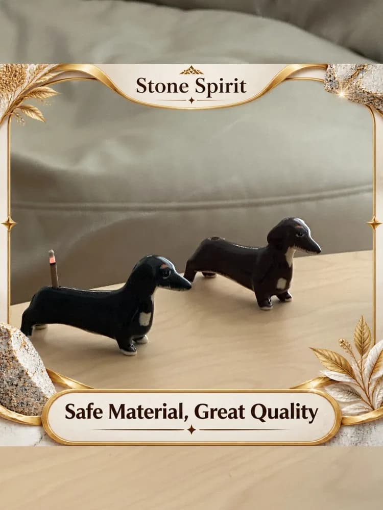 Wabi Sabi Handmade Ceramic Dachshund Dog Incense Holder & Candle Stand - Cute Dog Incense Stick Burner, Artistic Photo Prop