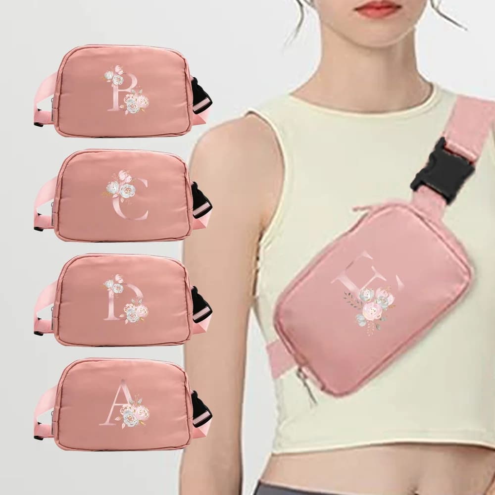 Waist Pack Belt Bag Mobile Phone Bag Pink Initial Letter Series Outdoor Sports Organizers Running Riding Fanny Pack Unisex
