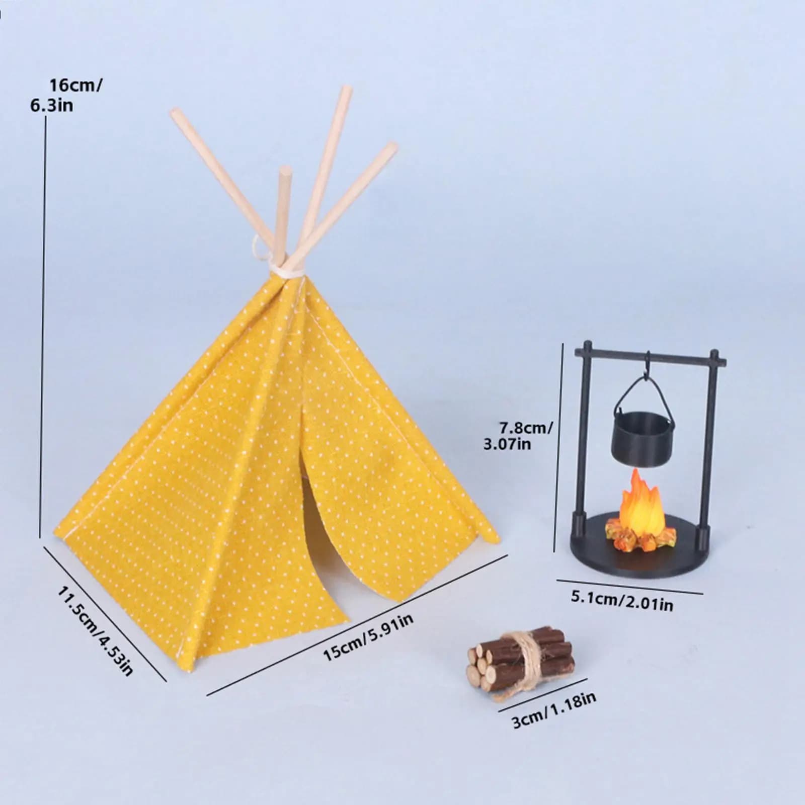 1:12 Miniature Dollhouse Camping Tent Firewood Gifts Educational Hanging Stoves Accessory for Fairy Garden Miniature Scene