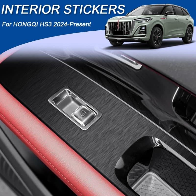Adesivo interno in carbonio per auto per HONGQI HS3 2024-presente LHD Pannello per finestra di sollevamento automatico Decal Gear Pellicola protettiva per porta interna