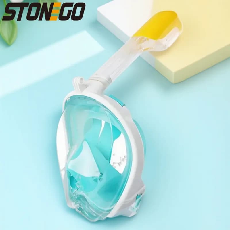 180 ° Maschera Subacquea Integrale in Silicone Antiappannamento Antinfiltrazione con Tubo Respiratorio e Supporto per Fotocamera - Attrezzatura di Sicurezza per il Nuoto
