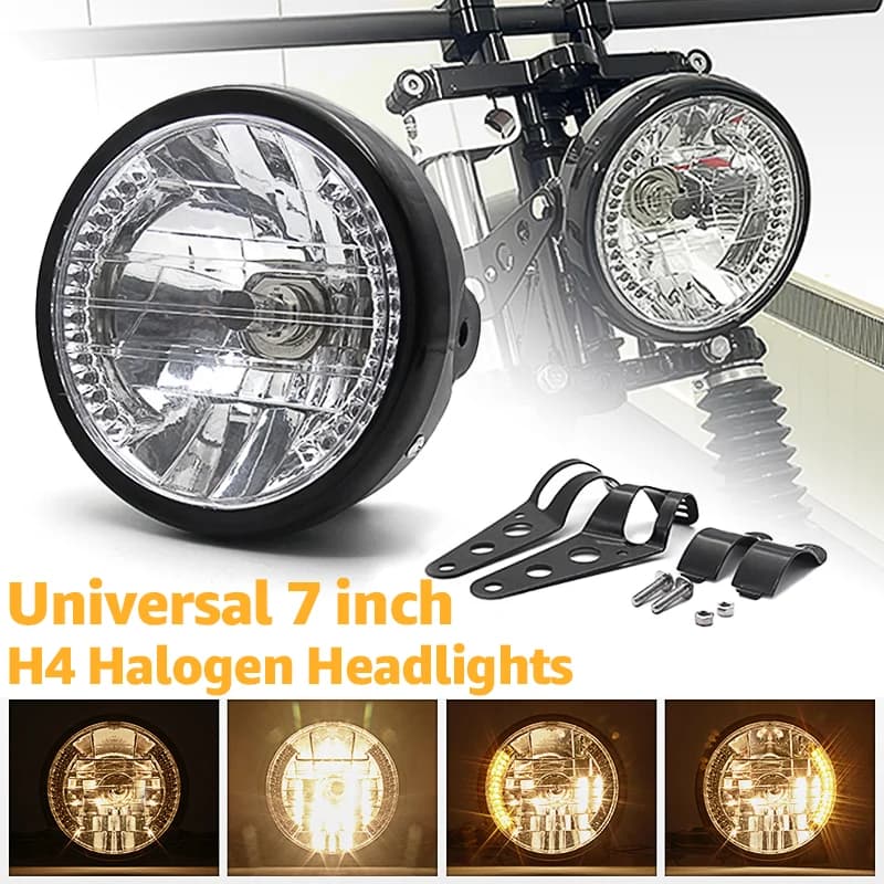 7 Inch 12V 35W H4 Halogen Round Blub Motorcycle Headlight With 9Wire LED Turn Signal Lamp Mount Bracket For Harley Cafe Racer