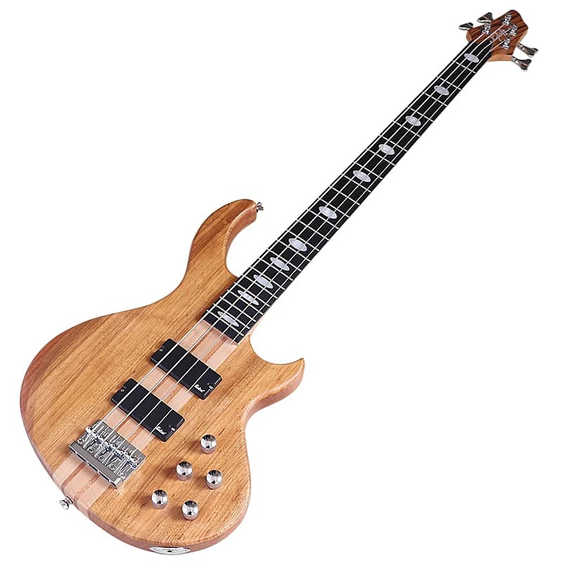 Basso Elettrico Attivo a 4 Corde con Manico Passante, Top in Zebrawood, Corpo in Okoume, 43 Pollici, Finitura Opaca, Alta Qualità