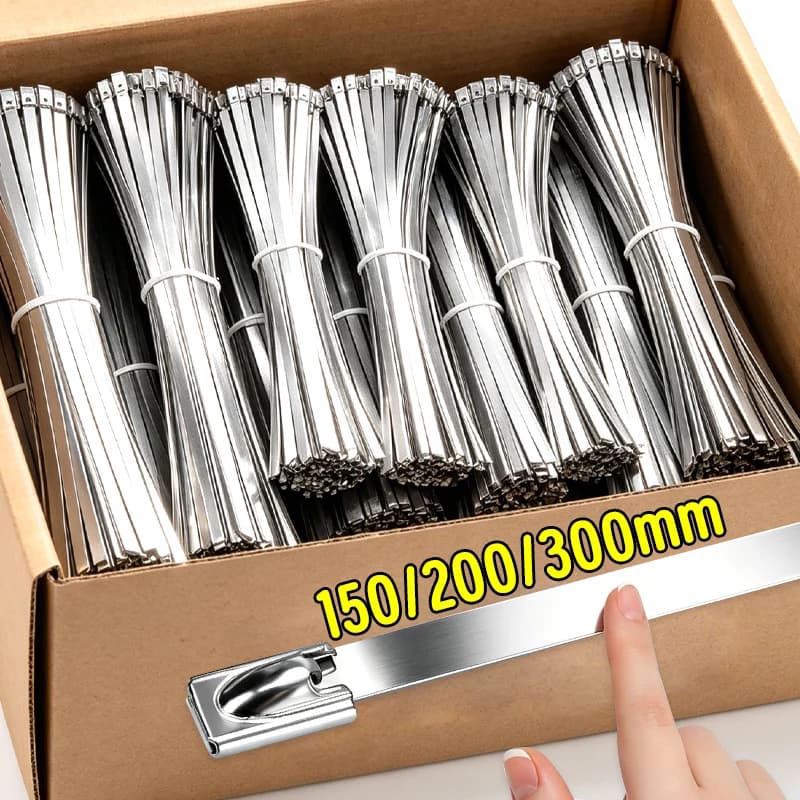 100/20Pcs Stainless Steel Cable Ties Self Locking Metal Heavy Duty Fastening Cables Zip Tie Strap Exhaust Wrap Organizers