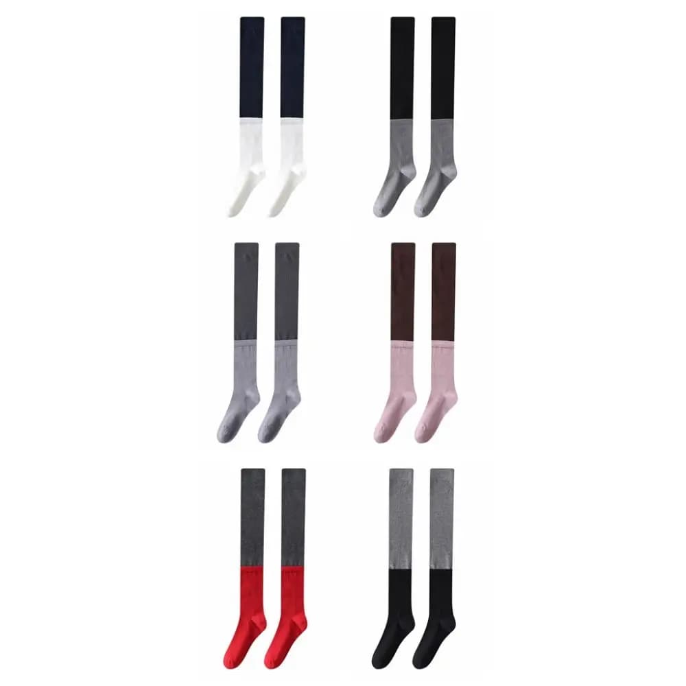 Calze Morbide Patchwork JK Lolita, Calze Lunghe Antiscivolo Stile Giapponese, Calze al Ginocchio, Calze Sopra il Ginocchio Stile College