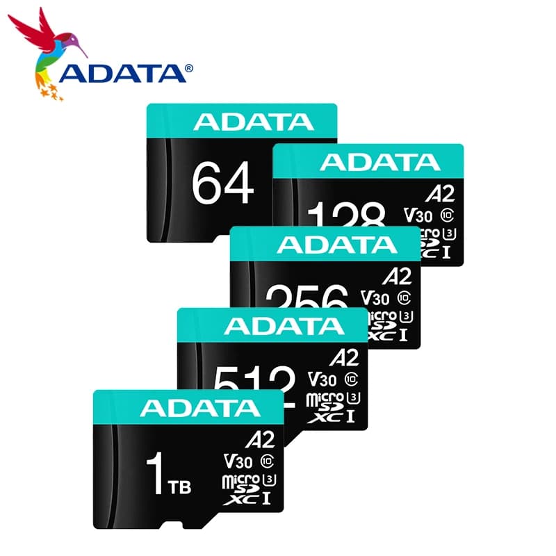 ADATA Micro SDXC Card A2 V30 with SD Adapter Speed Up To 100MB/S UHS-I U3 Memory Card Class10 4K UHD Video 256GB 1TB Flash Card