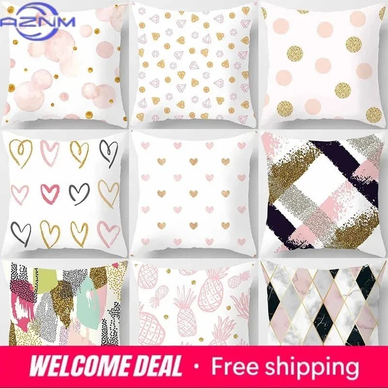 Fodera per cuscino creativa a pois con motivo geometrico in polvere dorata, stile Ins, motivo ananas, decorazione per la casa, cuscino per divano