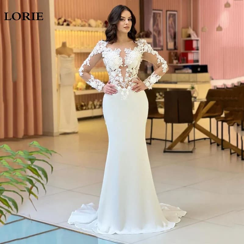 Abito da sposa a sirena in raso LORIE fiori 3D abiti da sposa a maniche lunghe abiti da sposa in pizzo Vintage vestidos de novia personalizza
