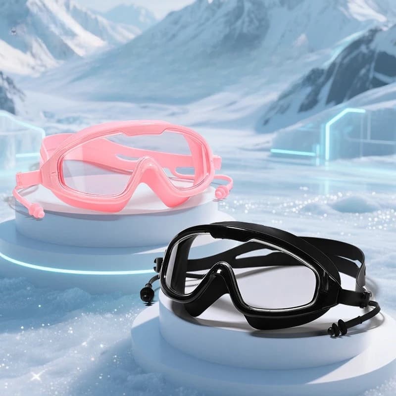 Occhialini da nuoto per adulti, specchio integrato antiappannamento ad alta definizione, tappi per le orecchie, occhialini da immersione in morbido silicone