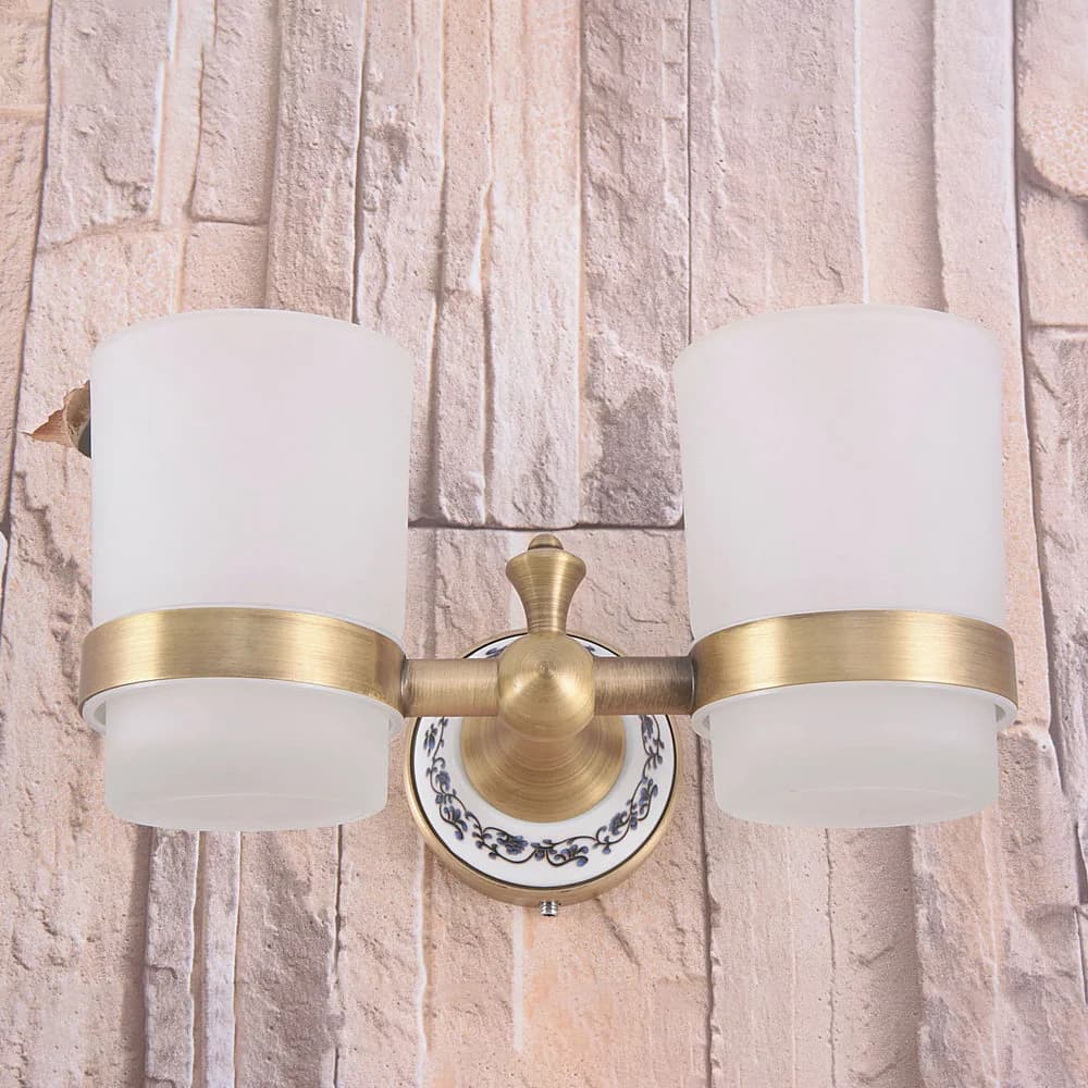 Portabicchieri e bicchieri Porta spazzolino per dentifricio in ottone antico con doppi bicchieri di vetro Accessori per il bagno Lba781