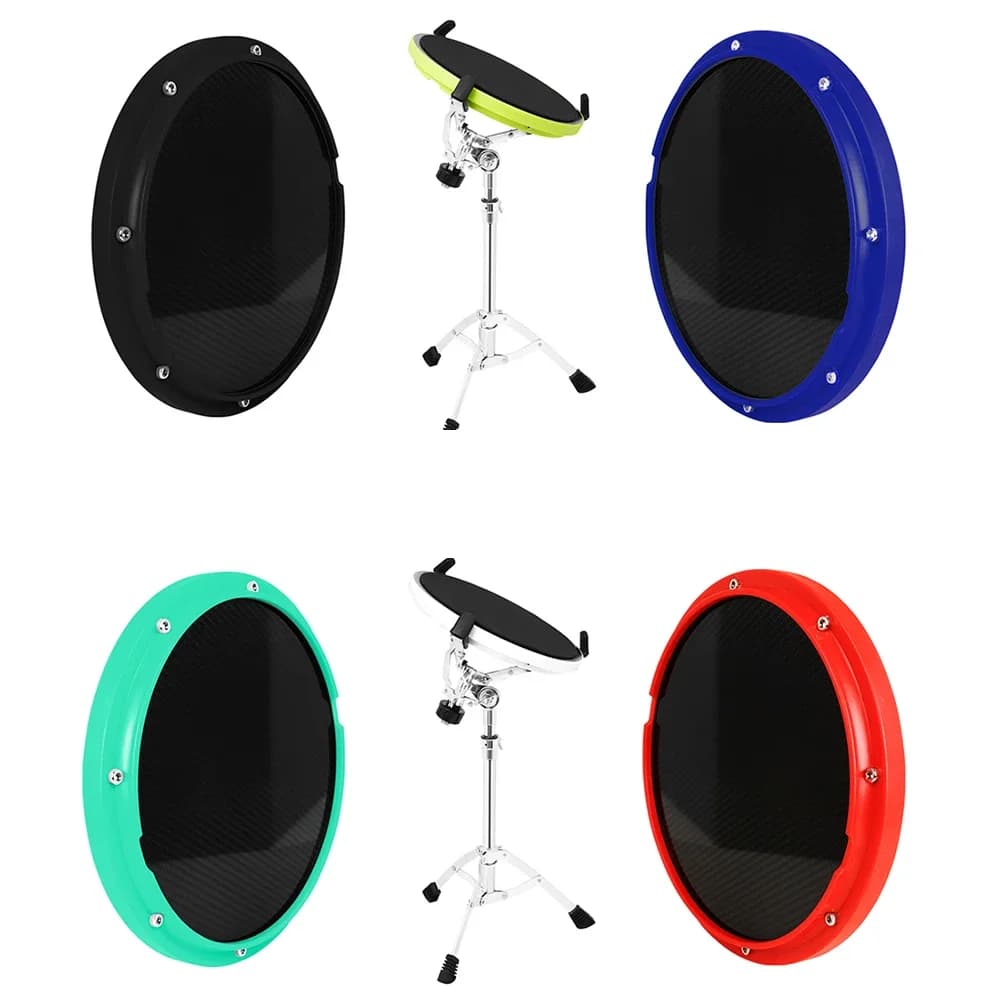 Tampone per esercitazioni per batteria silenziosa bifacciale da 10 '' Struttura in fibra di carbonio a 3 strati Griglia/facce in gomma Riduzione del rumore Tampone per batteria per principianti