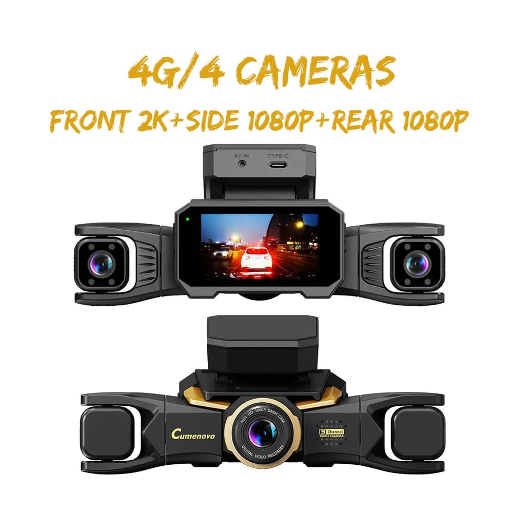 Dash Cam 4G 2K GPS con Schermo Touch da 2,78" Nero, Registratore Video MDVR a 4 Telecamere Anteriori/Posteriori 4K/1080P con Visione Notturna e Tracciamento Flotta