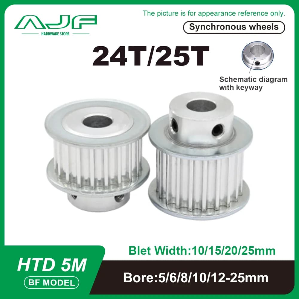 Puleggia di Sincronizzazione HTD 5M 24/25 Denti, Foro 5mm-25mm, Tipo BF, Larghezza Cinghia 10/15/20/25mm