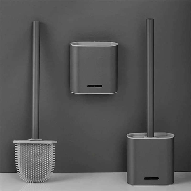A71Z Scopino per WC in silicone premium - Grigio - Porta scopino con montaggio a parete e asciugatura turbo