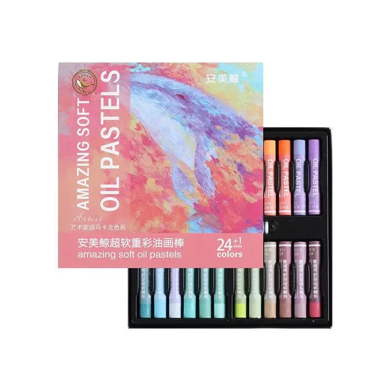 24+1 Colors Professional Oil Pastels Set, Super Soft Artist Grade Crayons for Blending & Layering, Pigment Painting Supplies