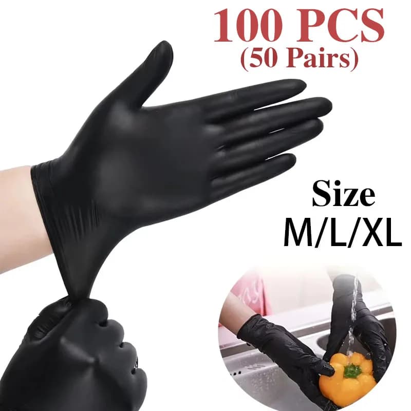 Guanti in Nitrile 50/100 Pezzi, Guanti Monouso Neri per Uso Domestico, Senza Lattice e Senza Polvere, per Pulizie, Tatuaggi e Strumenti da Parrucchiere