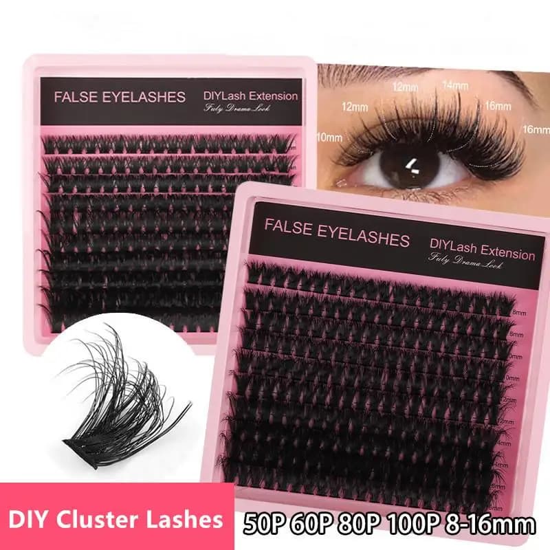 10 File di 140 Ciuffi di Ciglia Folte e Voluminose, Mix 8-16mm, Ciglia Individuali Effetto Wispy, Extension Ciglia a Ciuffi per Trucco Fai da Te, Ciglia Finte