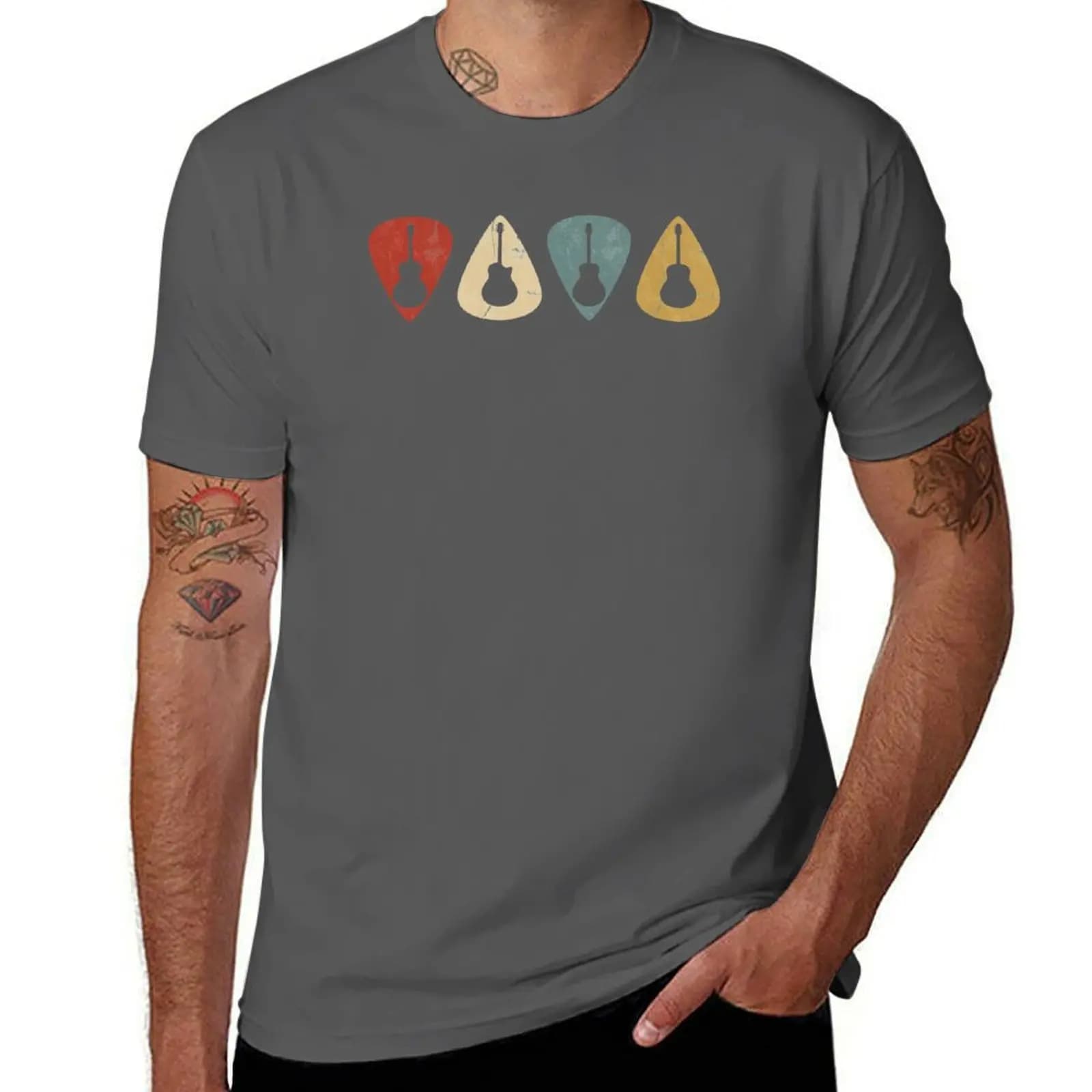 T-shirt Acoustic Guitars Picks Retro For Guitar Player T-shirt sportiva leggera da corsa