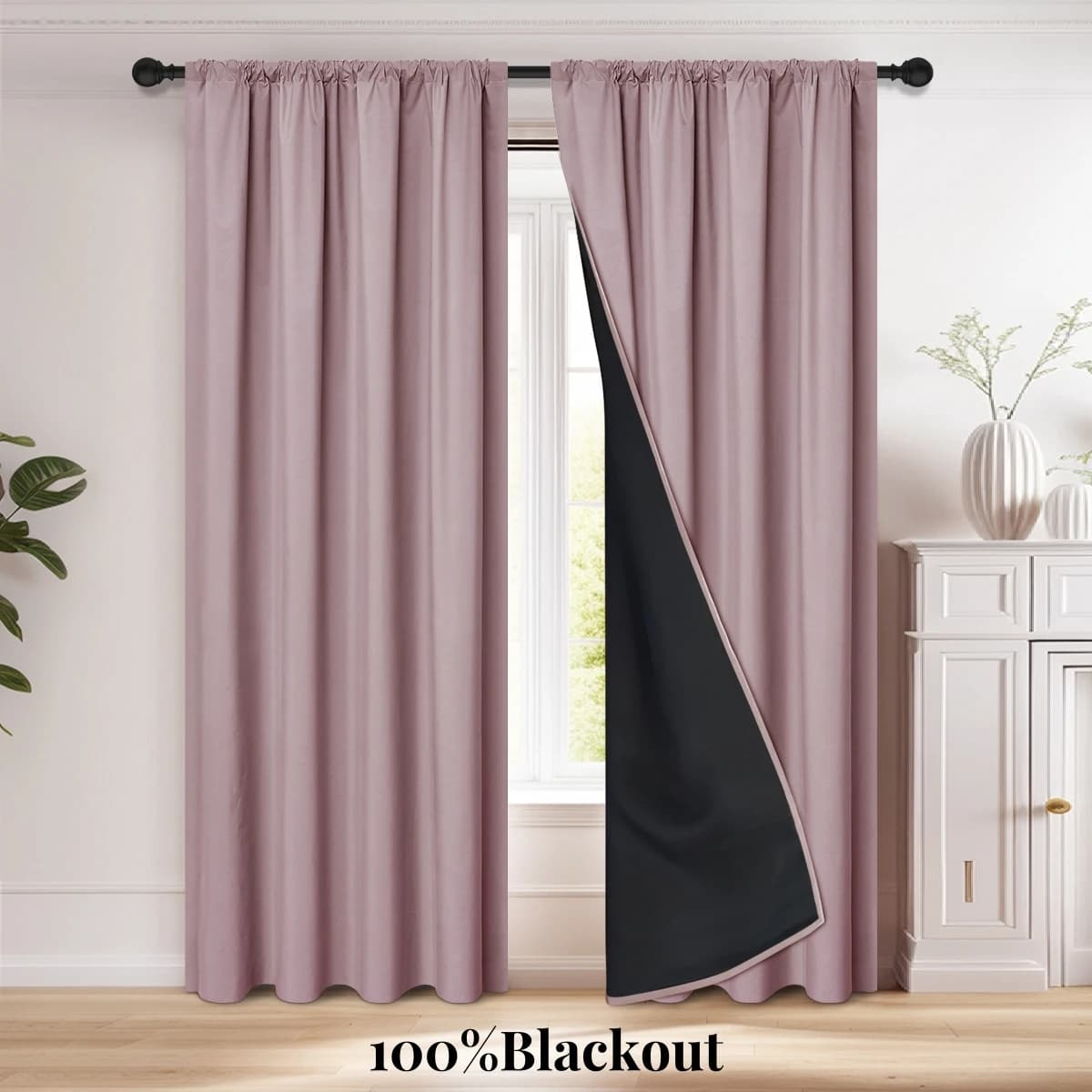 1pc 100% Blackout Curtain with Rod Pocket, Window Curtains for Living Room, Bedroom, Kitchen Decor, Drapes in Living Room