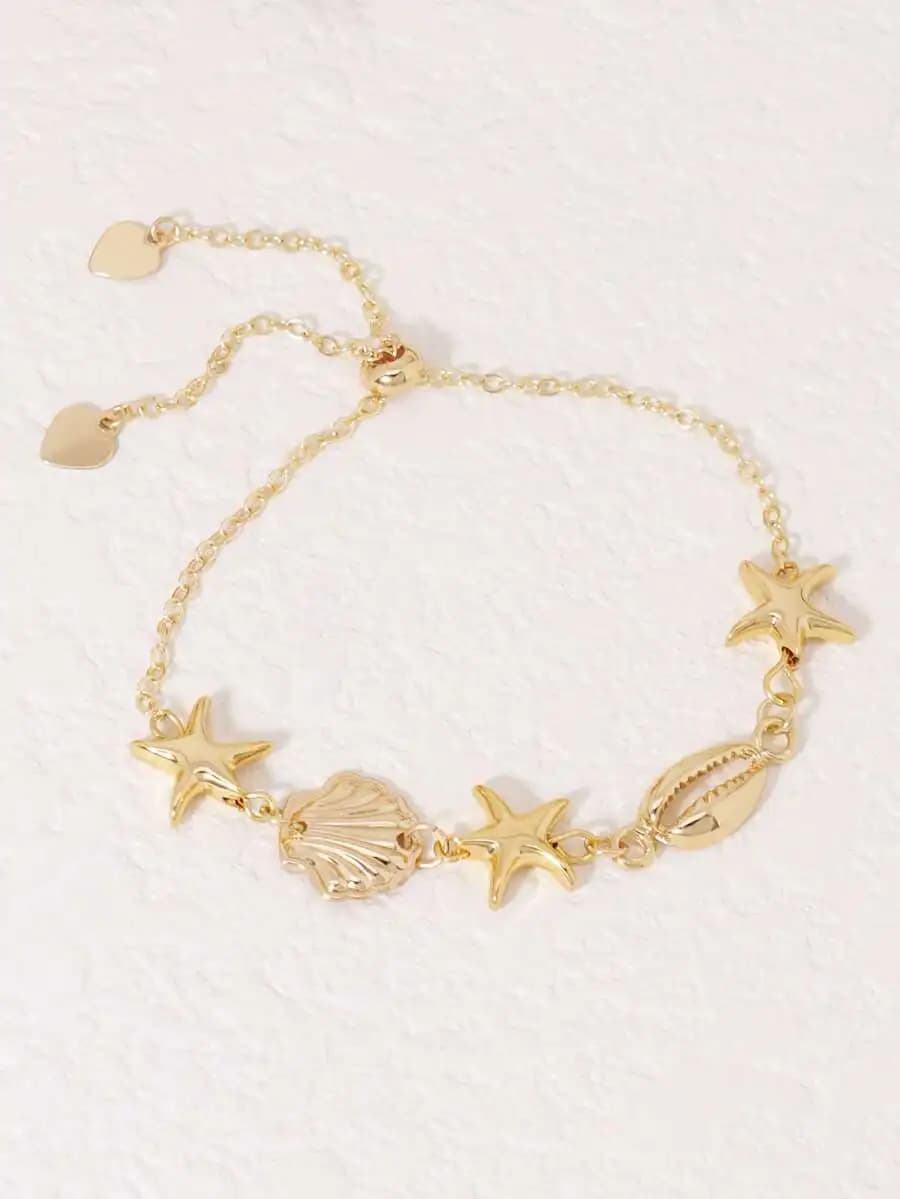 1pc Bohemian Ocean Shell, Starfish Decor Adjustable Bracelet, Women Beach Resort Party Accessory
