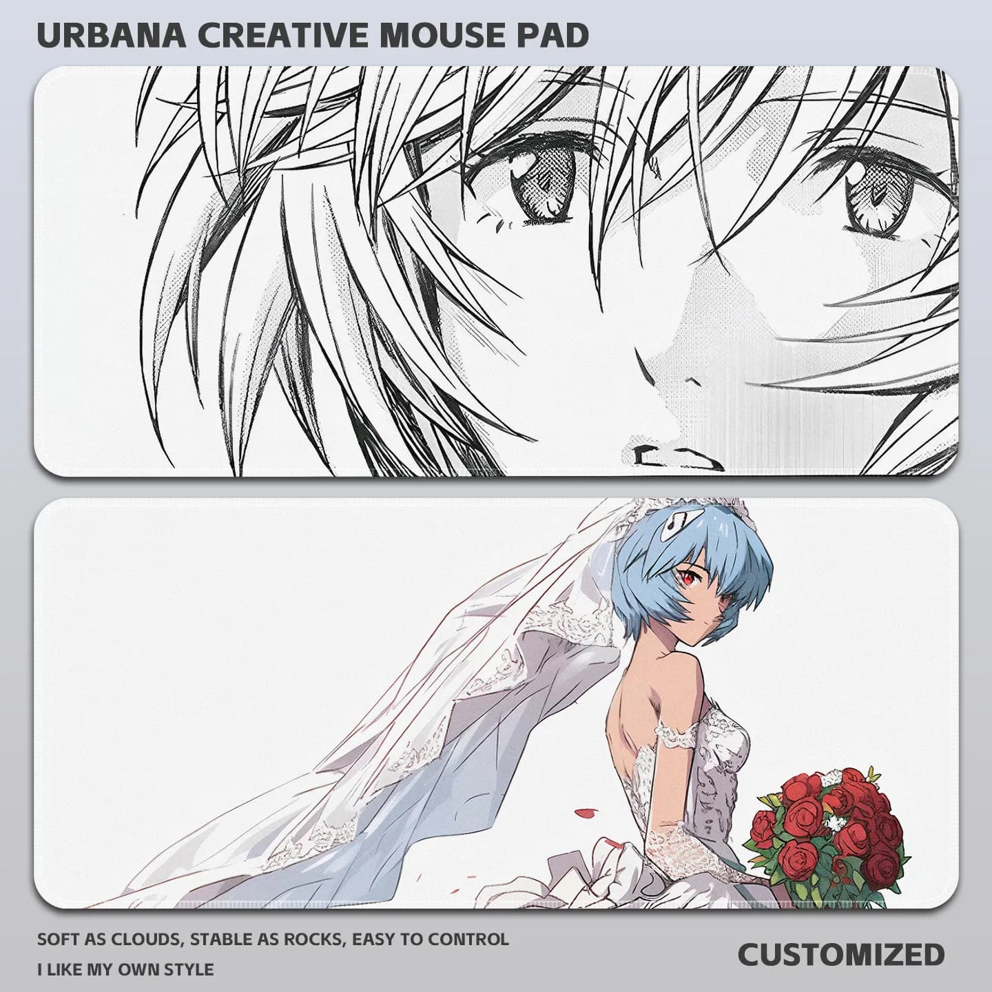 XXL 900x400mm Mysterious Blue Hair Pilot Girl Large Mouse Pad, 3mm Thickened Stitched Edge, Anti-Slip Desk Mat for Gaming Office