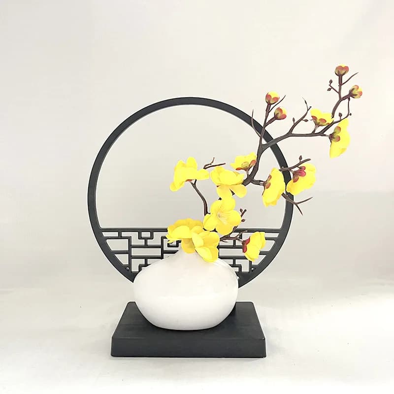 Elegant set of Chinese-inspired artificial prun flowers bonsai with screen base: perfect for home and office furniture, includes pot