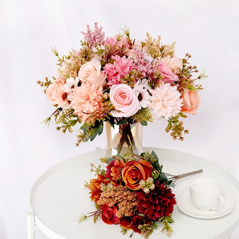 Rose autunnali Fiori artificiali Bouquet di margherite di seta Matrimonio Natale Tavolo da soggiorno per vaso Decorazione di piante finte fai da te per la casa