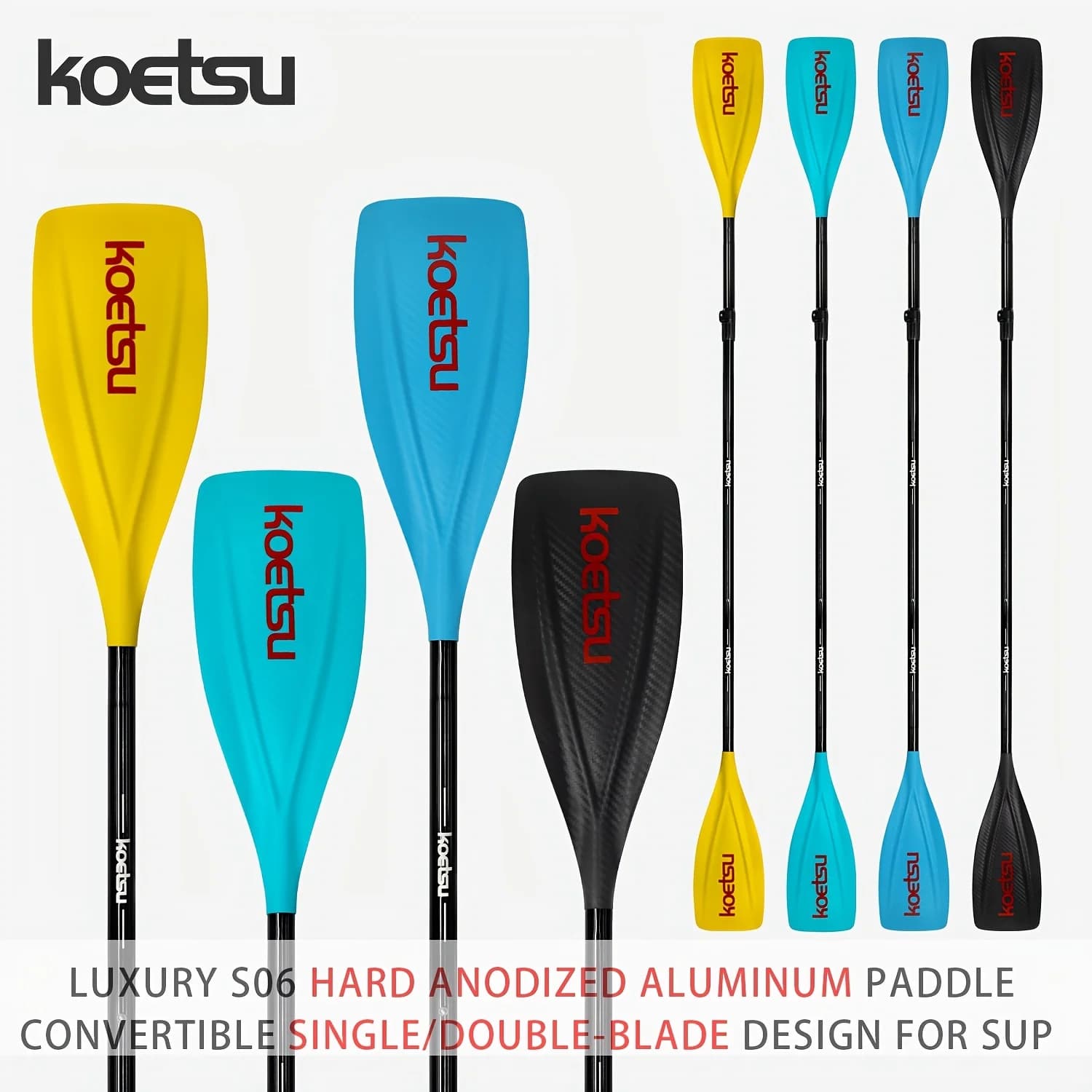 KOETSU S06 Premium Convertible Paddle Anodized Mixed Color Design SUP Paddle and Kayak Paddle Dual Use