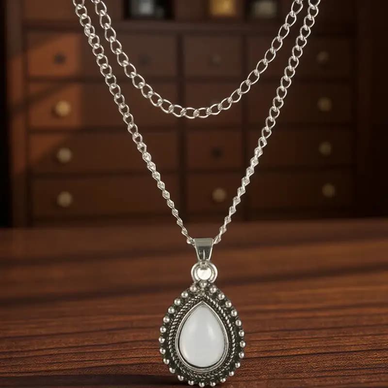 Multi Layer Silver Water Drop Necklace Vintage Style Beach Party Sweater Necklaces for Women Bohemia Jewelry Sweater Necklace