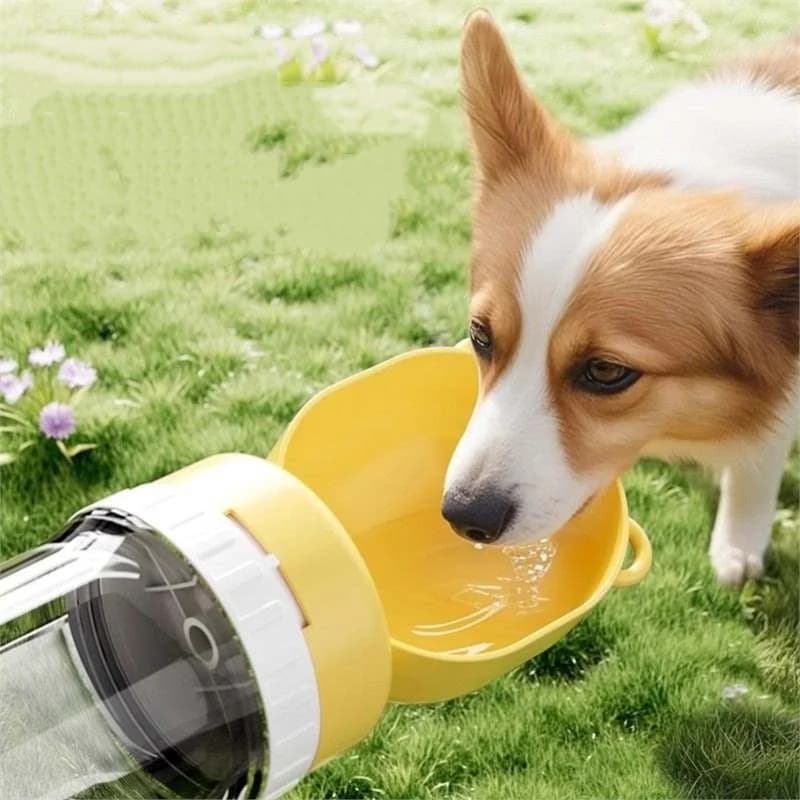 Bottiglia per Animali Domestici 2-in-1 con Doppio Contenitore da 400ml per Acqua e 180ml per Cibo, Antigoccia, Portatile, per Escursioni e Campeggio, Cura di Cani e Gatti
