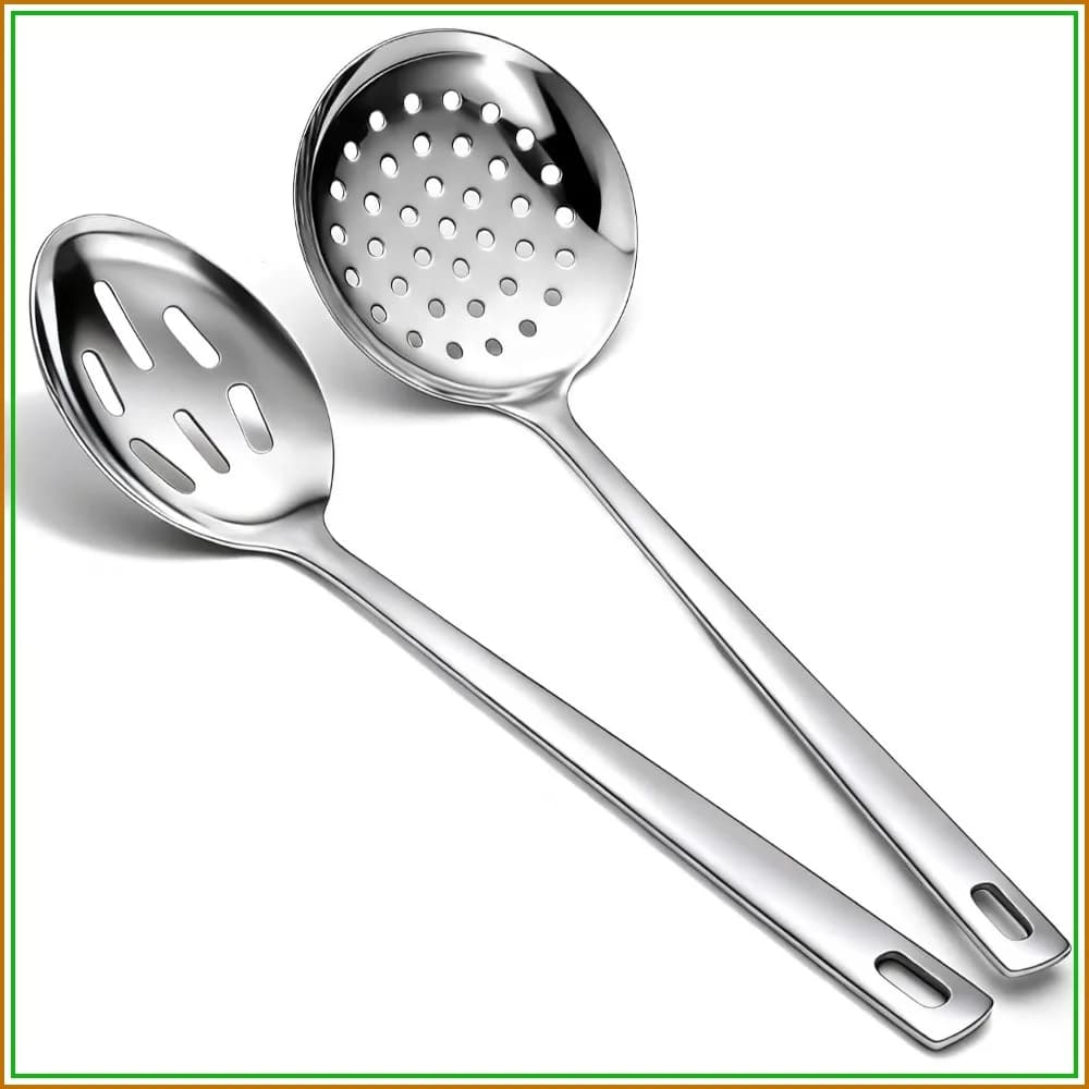 2-Piece Stainless Steel Slotted Spoon & Spider Strainer Set, 13-Inch Long Handle for Pasta, Frying, Cooking