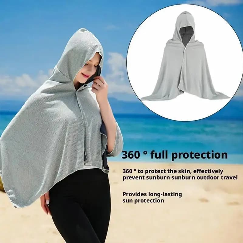 Fast Drying Cooling Beach Poncho, Solar Protection Cover, 4-in-1 Oversize Towel for Swimming, Beach, Pool and Travel