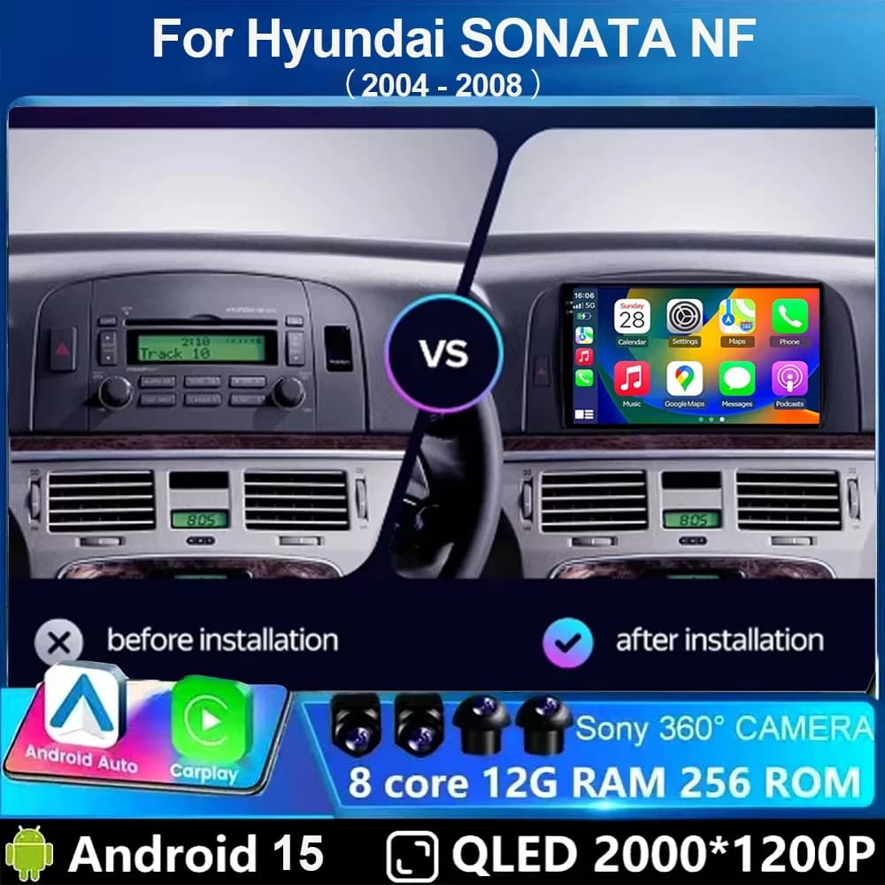 Autoradio Android 15 per Hyundai SONATA NF 2004-2008 con Carplay, Lettore Multimediale, Navigatore GPS, BT, DSP, NO 2DIN DVD