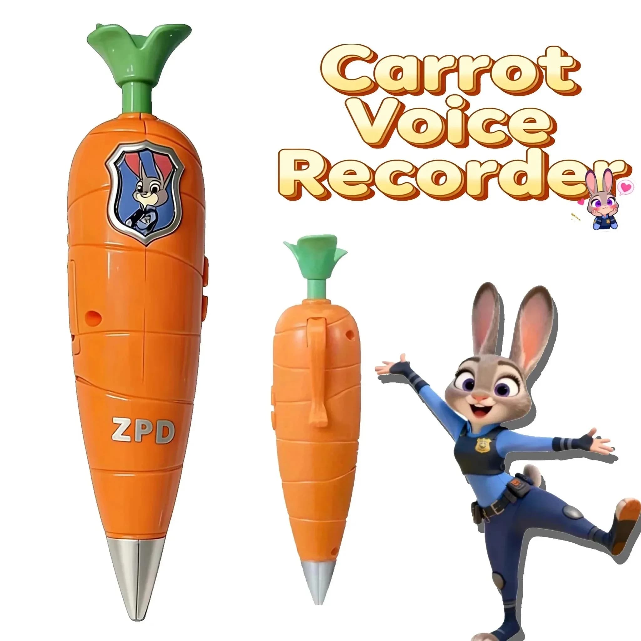 2026//Zootopia 2 Penna Registratore Carrot | Stile Judy & Nick per bambini | Registratore Mini Anni '60 | Penna Gel 2-in-1 per Cancelleria