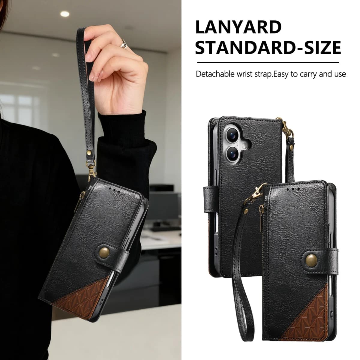 Custodia a Portafoglio in Pelle PU con Cerniera e Cinturino da Polso, Slot per Carte, per Samsung Galaxy S25 Plus S24 FE S23 Ultra S22 A56 5G A54