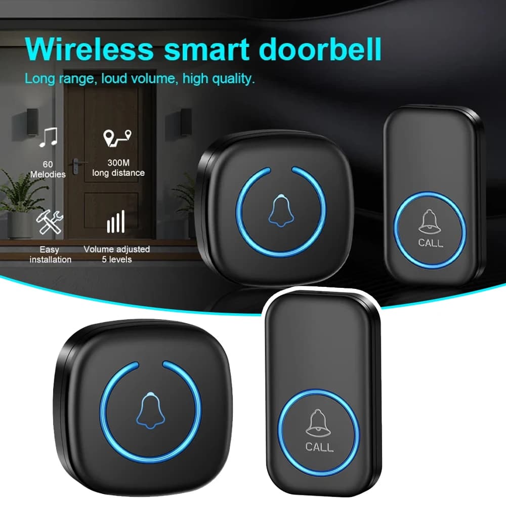 Campanello Intelligente Wireless con Telecomando 300M, 60 Melodie, Campanello di Benvenuto Intelligente per Casa, Opzioni di Spina US EU UK