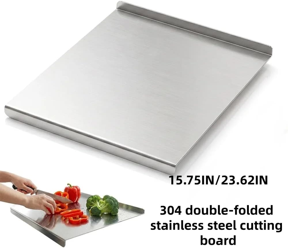Taglieri in Acciaio Inossidabile per Cucina, Taglieri in Acciaio Inox con Bordo Rialzato e Pieghevole, Grande Tagliere in Metallo per Carne, Verdure, Pane, Lavabile in Lavastoviglie