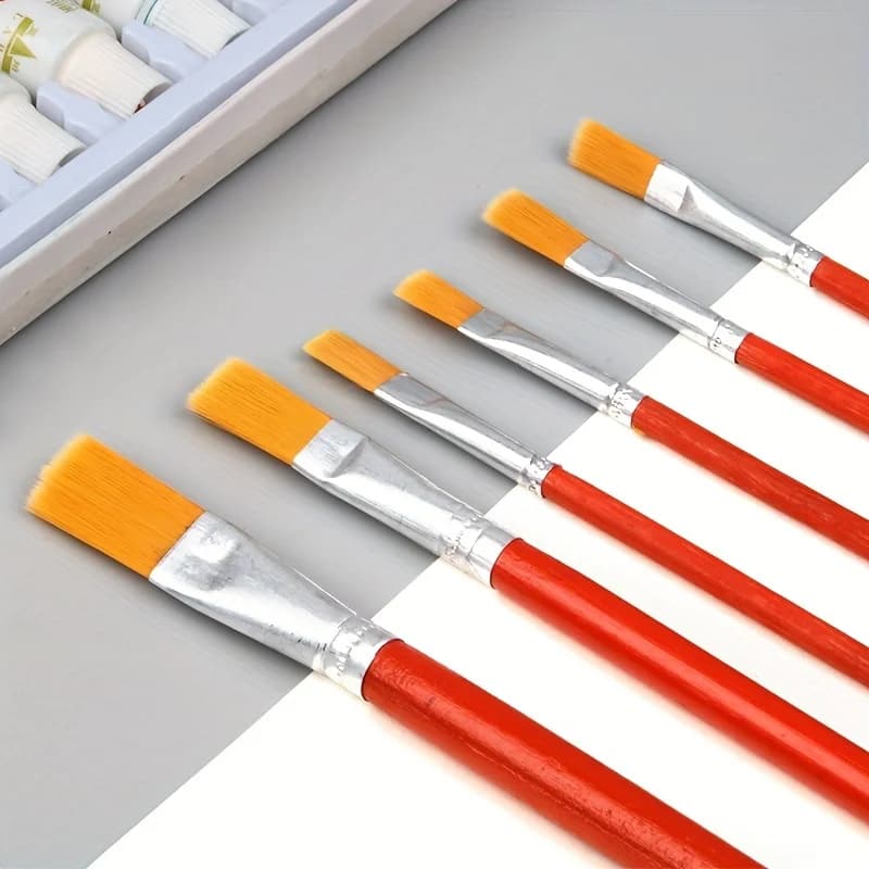 6pcs/Set,Watercolor Gouache Painting Pen Nylon Hair Wooden Handle Paint Brush Set Drawing Art Supplies Student Stationery