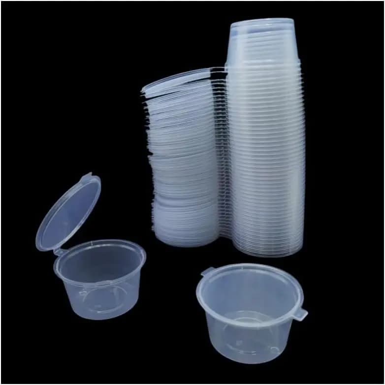 Coppette Monouso in Plastica Trasparente con Coperchi 50/100 Pezzi, Contenitori per Salse di Grado Alimentare, Piccoli Vasetti per Chutney e Salsa Chili da Cucina