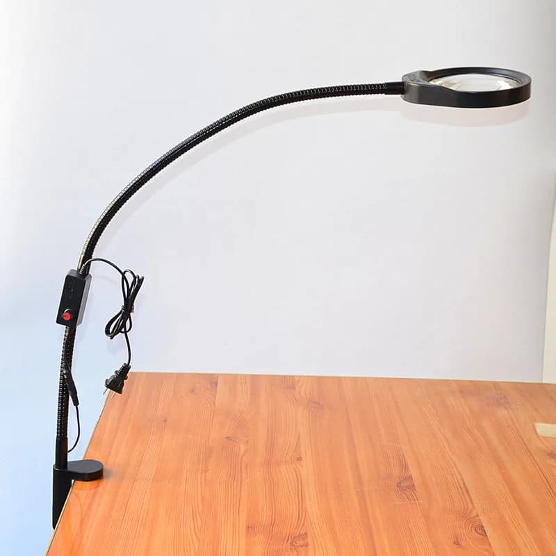Lente d'ingrandimento per luci a collo di cigno con asta morbida lunga LED da 800 mm con lente d'ingrandimento ottica 10X Lampada da tavolo con lente d'ingrandimento