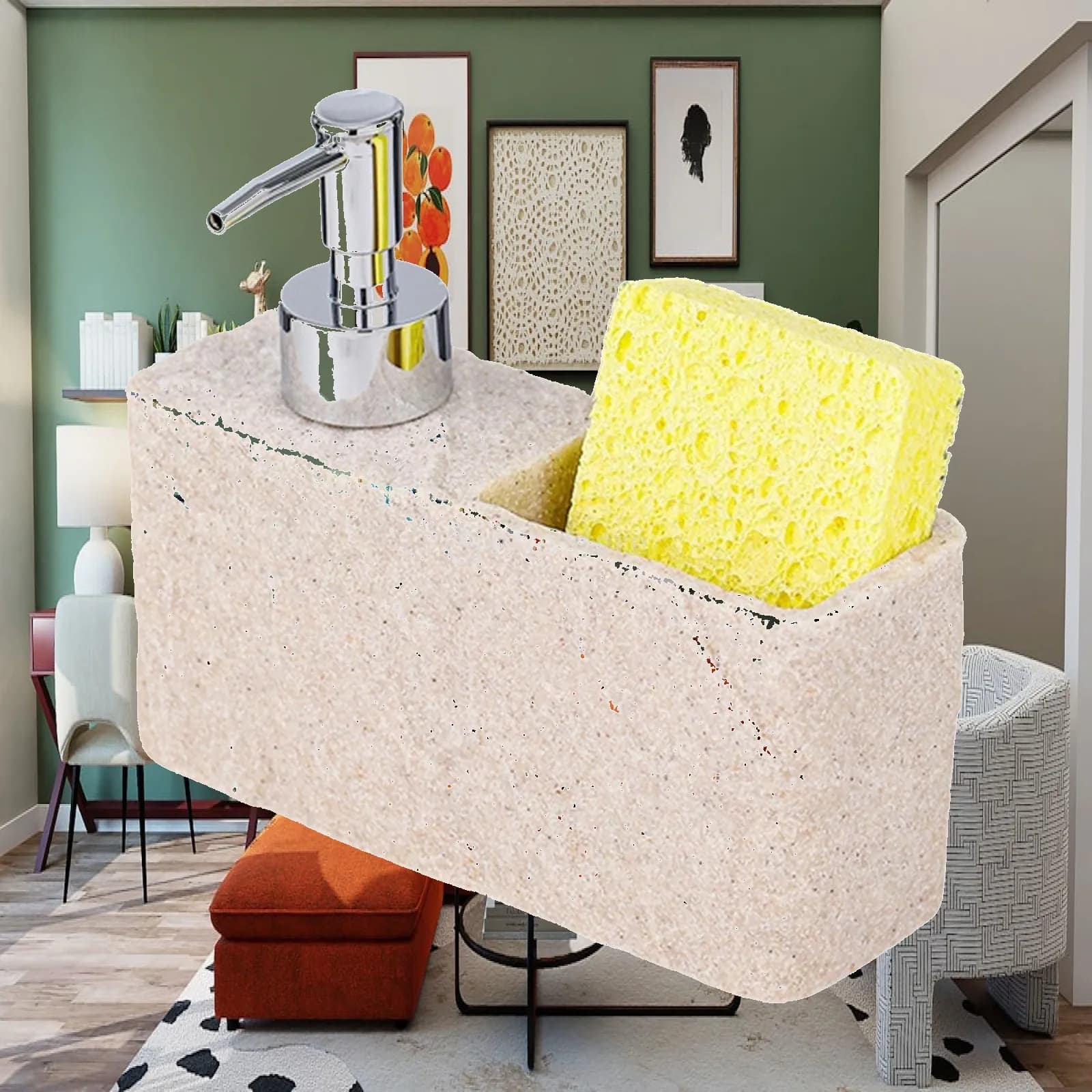 Lightweight Liquid Soap Dispenser Rectangle Resin Multifunctional Sink Plug Holder for Kitchen Countertop