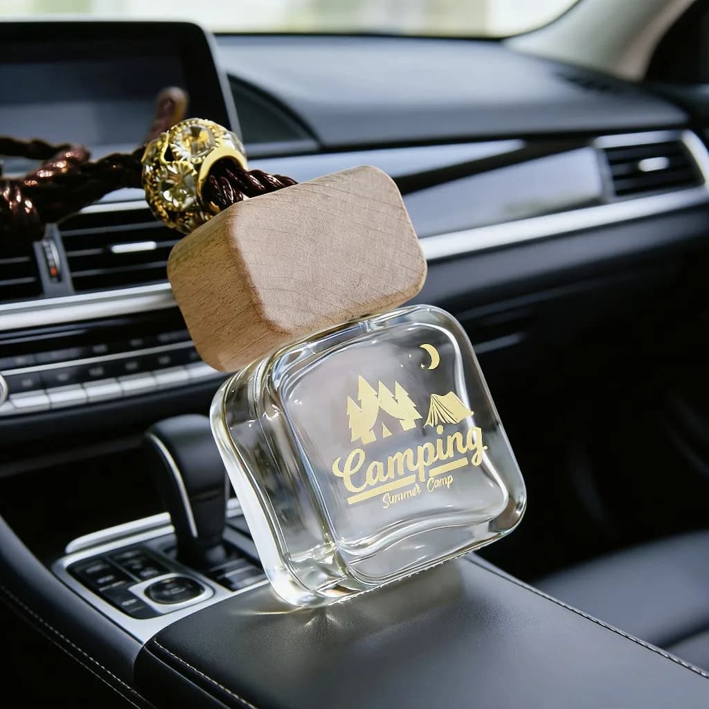 Bottiglia di Olio Essenziale per Auto, Ornamento Aromaterapico Ispirato alla Natura, Ciondolo Bottiglia di Profumo con Coperchio in Legno, Ciondolo Bottiglia in Vetro