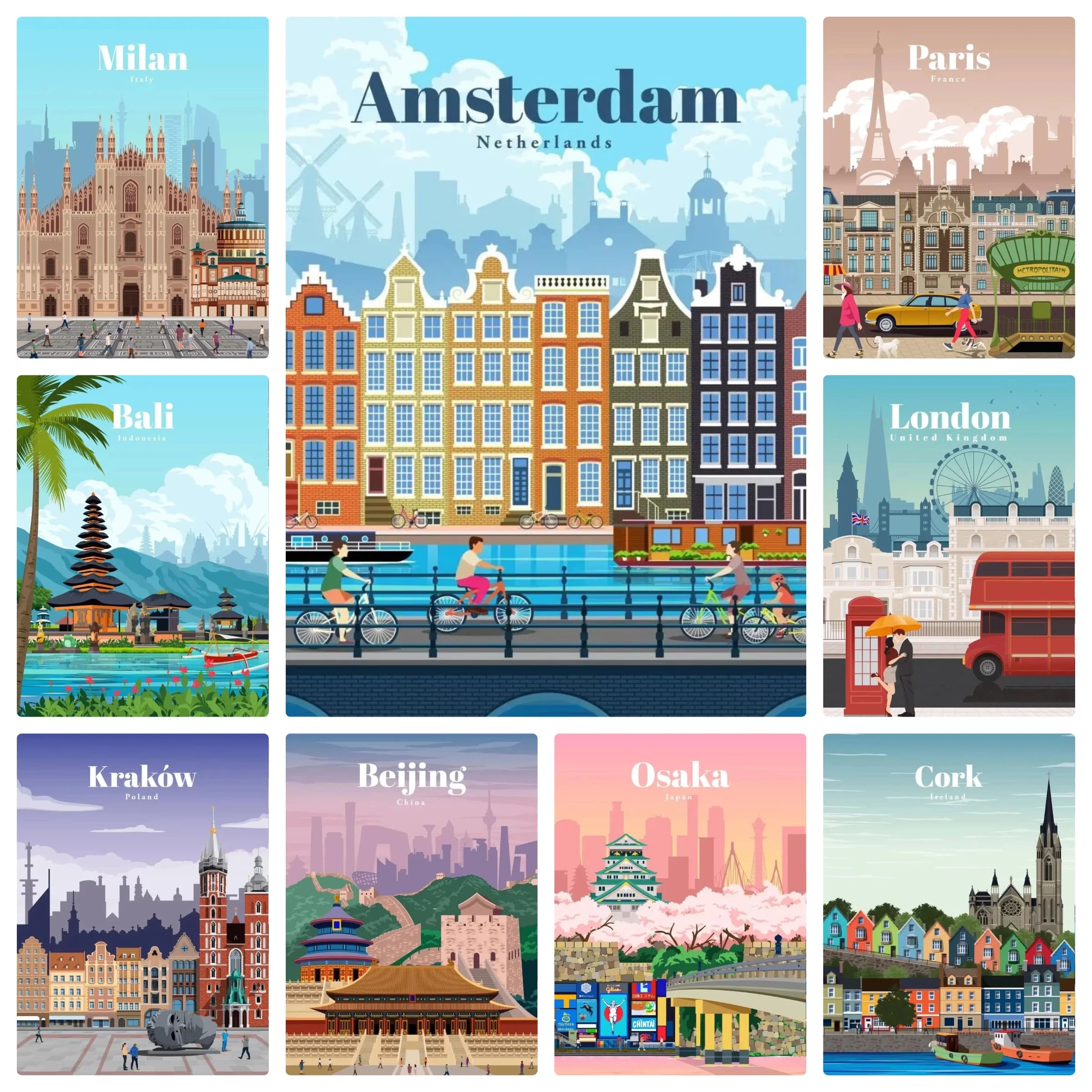 1pc Frameless 5d DIY Diamond Art Painting Kits Amsterdam Tokyo London Iceland Bali Vancouver Travel Embroidery Mosaic Cross Stit
