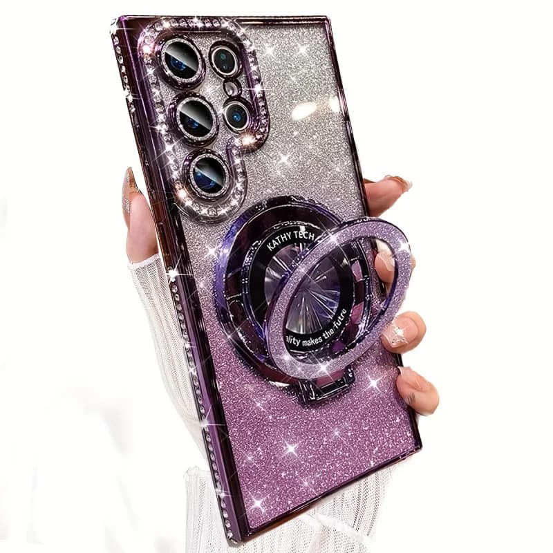 Custodia Magnetica di Lusso con Diamanti Laterali e Glitter per Samsung Galaxy S26 S25 S24 S23 FE S22 Ultra Plus Serie Edge con Strass