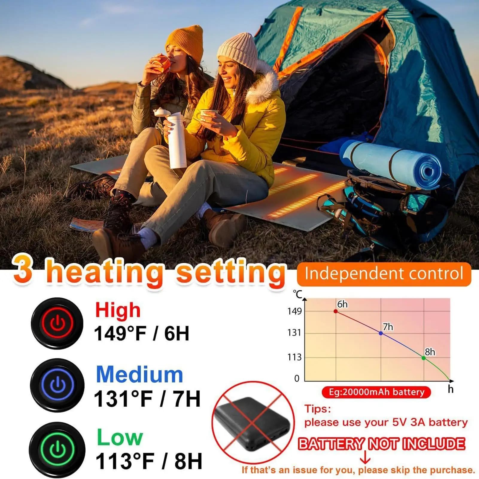 Heated camping mat Hot folding morbida adjustable blanket Feeder for men Woman Hiking Outdoor Picnic Trips Survival