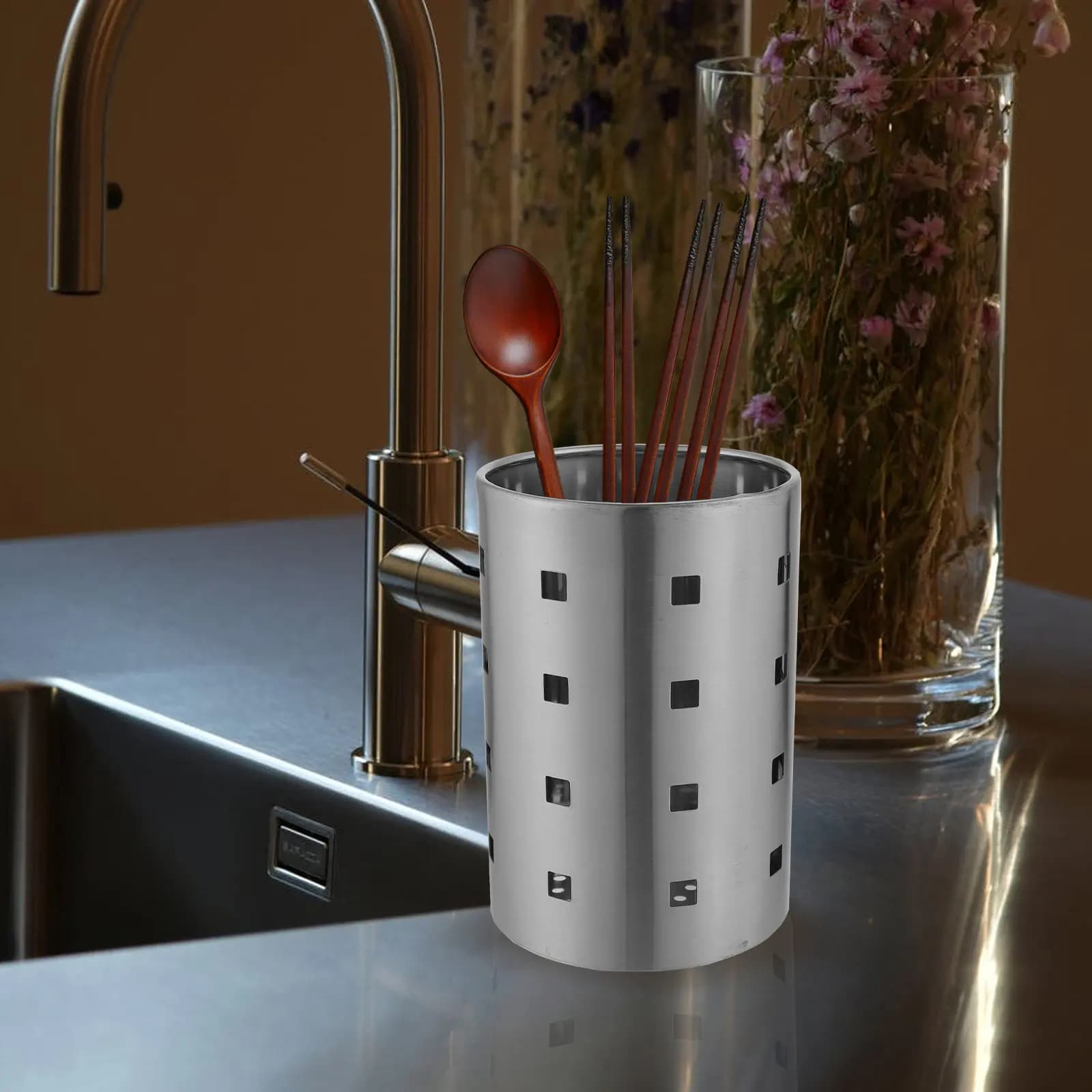 Kitchen Stainless Steel Chopstick Holder Household Cutlery Draining Rack Fork Knife Storage Organizer Chopsticks Holder
