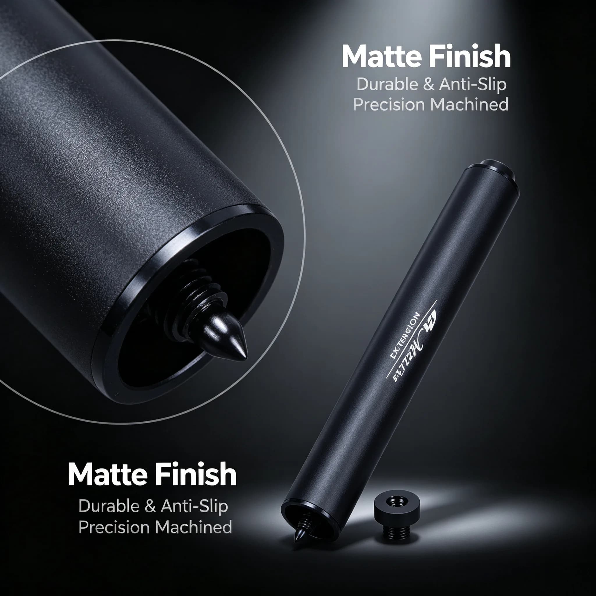 Mezz Cue Extension Rod Black Aluminum Rod Length: 8-Inch Billiards Extension Rod, [Extension Handle+Tail Plug]