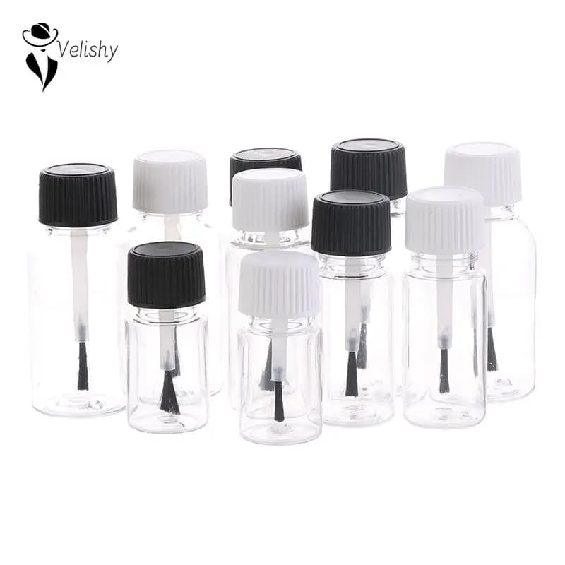 5ml 10ml 15ml 20ml 30ml flacone campione in plastica trasparente per animali domestici con tappo a pennello flaconi vuoti riutilizzabili per smalto